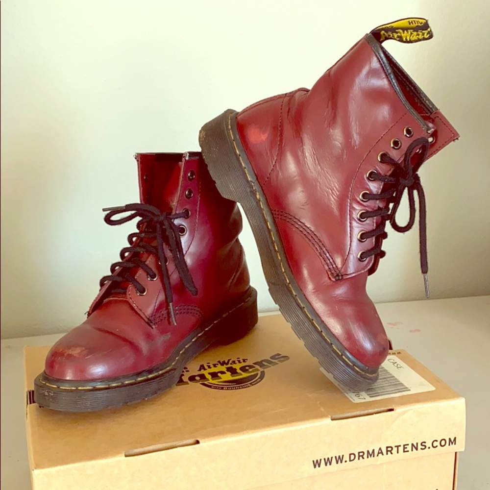 Dr martens cherry red worn 1460 boots